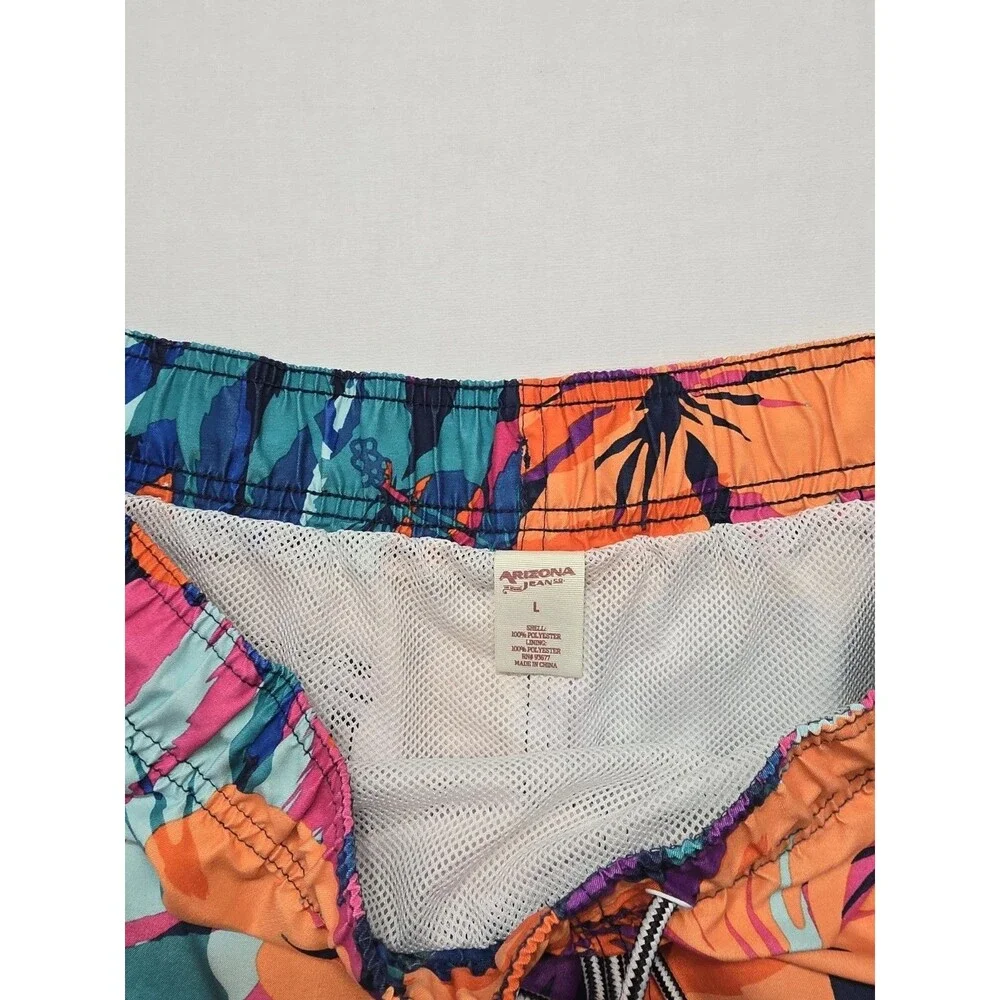 Arizona Hawaiian Print Above Knee Swim Shorts Trunks Size L Beach Pool.